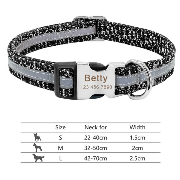 Nylon Custom Engraved Dog Collar w/ Reflective Nameplate - Polly's Pet Products